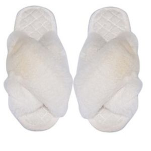 WHITE POM POM FLUFFY HOME SLIDE SLIPPERS